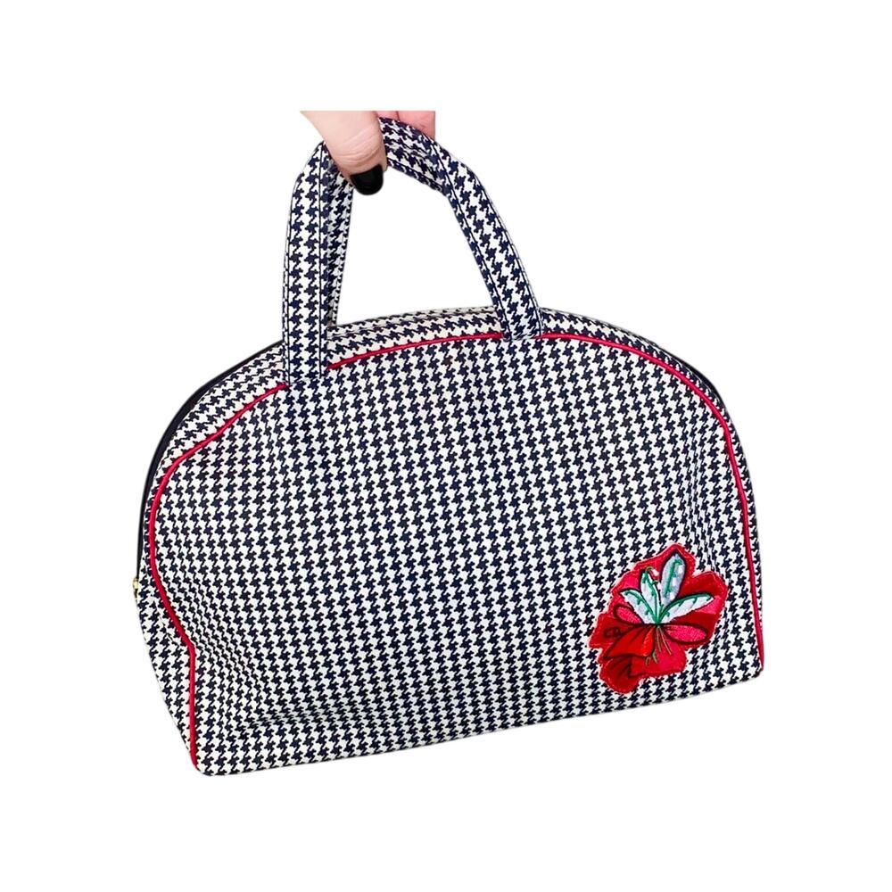 Christian Dior Houndstooth Large Zip Top Handle Carry All Travel Makeup Bag